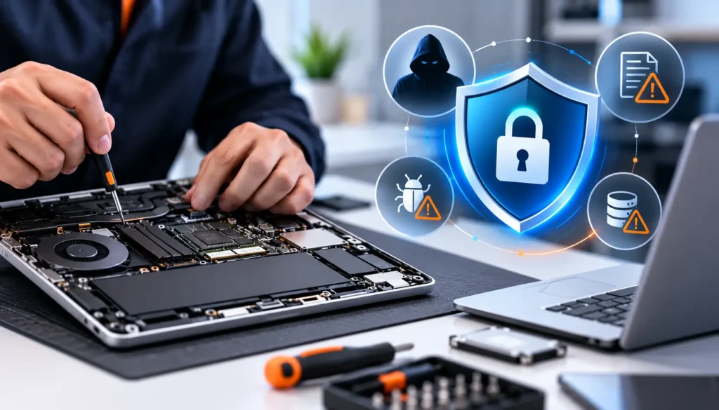 Laptop Repair and Cybersecurity Shield